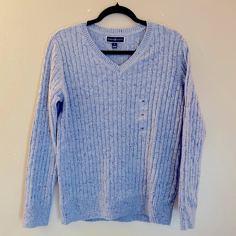 Karen Scott Blue-Gray Pullover Sweater